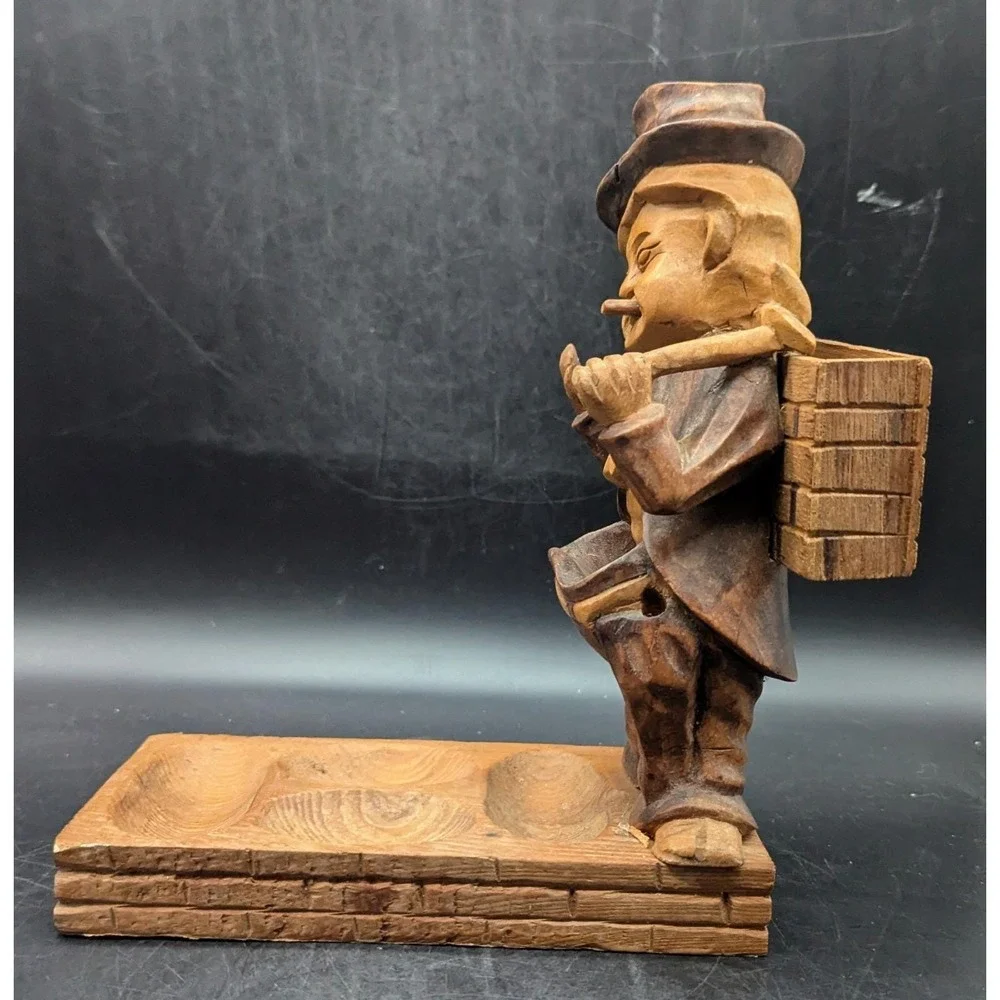 Vintage Hand Carved Wood Wooden Hobo In A Suit Pipe Holder